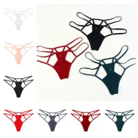 Underpants Sexy Hollow Out Thongs Seamless Crystal Elastic Sexy G Strings Low-Waist Briefs Cotton Crotch Ice Silk Panties Women
