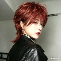 Wig penuh gaya cosplay gay remaja berambut pendek merah trendi, wig penuh gaya rambut mullet ekor se
