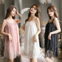 ONEFASHIONMALL BT002 Longnight Set Dress Baju Tidur Wanita Tanpa Lengan Bahan Lace Daster Renda Slee