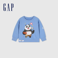 【GAP】男幼童裝 Gap x 功夫熊貓聯名 Logo印花圓領大學T-天藍色(890546)