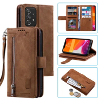 9 Cards Wallet Case For Samsung Galaxy A52 5G Case Card Slot Zipper Flip Folio with Wrist Strap Carnival For Samsung A52 Cover