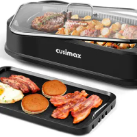 CUSIMAX Indoor Grill, Electric Smokeless Grill, 1500W Korean BBQ Grill, Electric Grill Griddle with LED Smart Display