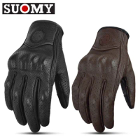 Suomy Vinatge Goatskin Motorcycle Gloves Summer Unisex Perforated Retro Leather Motorbike Motocross Glove Moto Gloves Leather
