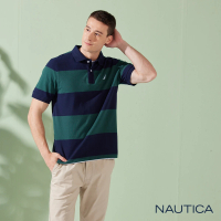 【NAUTICA】男裝 質感條紋撞色短袖POLO衫(綠色)