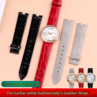 Crocodile skin Genuine Leather Watch Strap for Cartier White Balloon Women's Watchband grey Red 16*5mm Folding buckle Bracelet