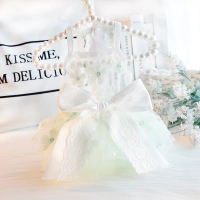 Dog Clothes Summer Thin Style Cat Princess Dress Green Elf Wedding Dress Small Dog Teddy Pet Dress W