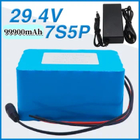 24V 99.9ah 29.4V 7s5p Rechargeable Li-Ion Battery Pack for Wheelchair Electric Bike High Power with BMS 29.4V 2A Charger