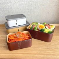 【SABU HIROMORI】日本製復古和風方形木紋微波保鮮盒 附蓋子(440ml 精緻 日系 3色任選)