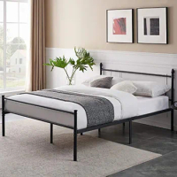 Metal Queen Size Bed Frame Platform Mattress Foundation/Box Spring Replacement With Headboard &amp; Footboard Bedroom Furniture Set