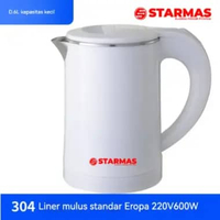 STARMAS Electric Kettle Teko Listrik 0,6 Liter 600 Watt Pemanas Air Stainless Steel Low watt Putih