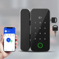 Bluetooth Smart Glass Door Biometric Fingerprint Lock IC Card Code Remote Control Phone App Office Electric Lock Sliding Opener