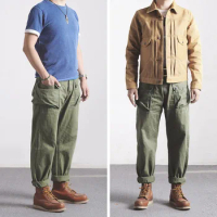 P44-0001 World War 2 US Military Style USMC HBT P44 TROUSERS Mens Cotton Vintage Slim & Straight Fit