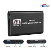 4K HDMI-compatible Video Capture Card 1080p Game Capture Card USB 2.0 3.0 Recorder Box Device for Live Streaming Video Broadcast
