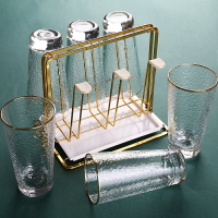 日式金邊錘紋杯玻璃杯ins風創意透明耐熱水杯套裝家用果汁飲料杯