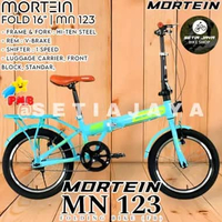 Sepeda Lipat 16 Inch MORTEIN MN 123 Frame Steel, 1 Speed, Rem V-Brake, Folding Bike New Dreamy Pink