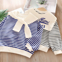 Baju Sweat Musim Luruh Kanak-kanak, Gaya Korea Baru, Baju-T Fesyen Bayi Perempuan, Berjalur Lelaki,