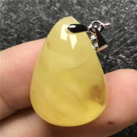 Natural Yellow Amber Pendant For Woman Lady Man 25x18x8mm Beads Silver Water Drop Healing Gemstone Beauty Jewelry AAAAA
