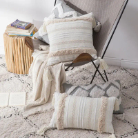 【IN stock pillowcase】 Boho Tassels Throw Pillow Case Nordic Style Cotton linen Cushion Cover For Liv