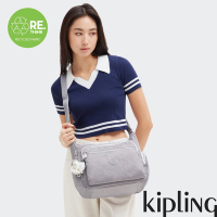 『牛角包』Kipling 溫柔霧灰紫多袋實用側背包-GABBIE