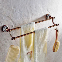 Rose Gold Barss Wall Mounted Bathroom Double Towel Rail Holder Rack Bathroom Accessories Towel bar, Towel holder Kba382