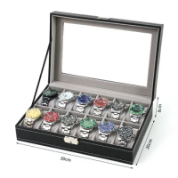 6/10/12Slots Gray Watch Boxes Watch Case with Large Glass Lid, Removable Watch Pillows, Watch Box Organizer, Gift for Loved Ones