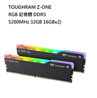 【獨家！另享10%回饋】曜越 鋼影 TOUGHRAM Z-ONE RGB 記憶體 DDR5 5200MHz 32GB 16GBx2)黑色/RG30D516GX2-5200C38A