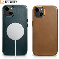 Original ICARER Retro Genuine Cowhide Leather Case For Apple iPhone 13 Pro Max Vintage Magnetic Wireless Charging Back Cover