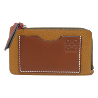 【二手名牌BRAND OFF】LOEWE 羅威 棕色 牛皮 拉鍊 卡夾