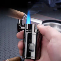Honest Triple Flame Jet Lighters Metal Windproof Cigar Lighters with Punch Cutter Butane Gas Lighters Gift for Smokers