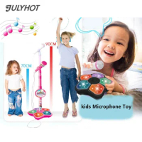 Kids Microphone With Stand Karaoke Song Music Instrument Toys Brain-Training Educational Toy Birthday Gift For Girl Boy 5 Lights