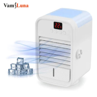 Mini Evaporative Table Fan with Automatic Rotation &amp; Temp Display, Personal Portable USB Air Cooler Fan Water Cooled Home Office