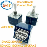 1PCS Japan ALPS RK27 Volume LOG Stereo Potentiometer 2-gang Dual Round Handle 10K/20K/50K/100K/250K Potentiometer Knurled Shaft