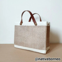 Maya Handbag [L061] - Tas goni mix kulit sintetis, Tas karung goni, Tas jute handmade, Tas burlap