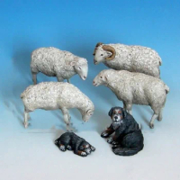 1/35 Scale Unpainted Resin Figure Sheeps &amp; Sheepdogs collection figure