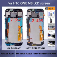 For HTC One M8 LCD screen assembly with front case touch glass, 831C One M8 LCD Display Black Red Gold Silver