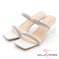 【CUMAR】粗鑽條兩條式高跟涼鞋(米白色)