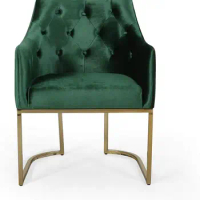Fern Modern Tufted Glam Home Accent Chair with Velvet Cushions and U-Shaped Base, Emerald and Gold Finish,26"D x 26"W x 34"H