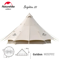 Naturehike Camping Pyramid Tent 4-8 Person 20㎡ Large Cotton Cloth Tent Chimney Mouth Outdoor Windproof Tent Family Sun Shelter