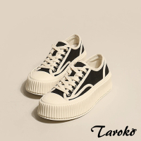 【Taroko】黑白配色帆布厚底餅乾鞋(黑色)