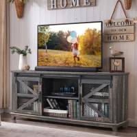 Farmhouse TV Stand for 75 Inch TV,Industrial &amp;Farmhouse Media Entertainment Center w/Sliding Barn Door,Rustic TV Console Cabinet