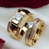 2024 new 1pcs Luxury Women Ring Metal Carving Gold Color Inlaid Zircon Stones Couple Ring Bridal Engagement Wedding Jewelry