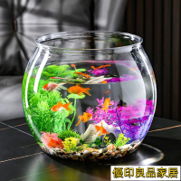 開立發票 玻璃魚缸高透明桌面收納盒塑料魚缸客廳圓球魚缸辦公桌面圓形迷你烏龜缸yylp1024
