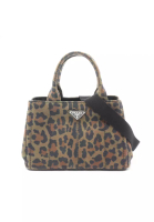 Prada 二奢 Pre-loved Prada CANAPA Kanapa Handbag tote bag leopard canvas Khaki brown 2WAY