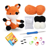 DIY Animal Cute Fox Crochet Kit With Knitting Markers Easy Yarn Ball,Instructions
