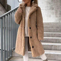Women Teddy Jacket Buttons Women Overcoat Coldproof Pure Color Outwear