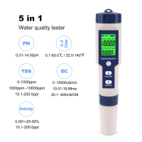 5 In1 Water Quality Meter IP67 Waterproof PH/TDS/EC Conductivity Salinity Temperature 5-in-1 Test Pe