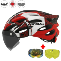 Bike Riding Helmet with Taillight Removable Visor Goggles Breathable Cycling Safety Helmet Integrally-molded Bicycle Helmets