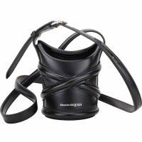 Alexander McQueen The Curve 迷你款 牛皮翻蓋斜背水桶包(黑色)
