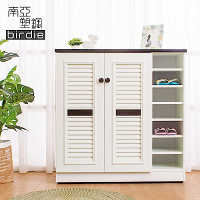 Birdie南亞塑鋼-3.3尺二門右開放塑鋼百葉鞋櫃(胡桃色+白色)-98x37x100cm