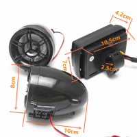 Motorcycle FM Radio MP3 Audio Player Stereo with 2 Waterproof Speakers Black